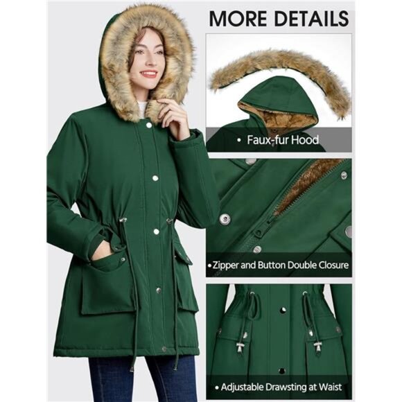 Womens Winter Coat Warm Thicken Puffer Jackets Dark Green - Picture 3 of 5